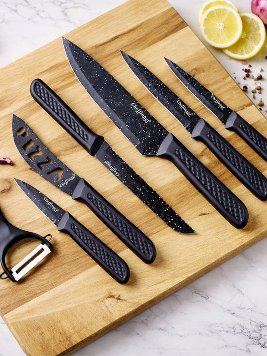 Cheffinger Set 6 Cuțite Decojor Non-Stick Tăietor Pizza Negru
