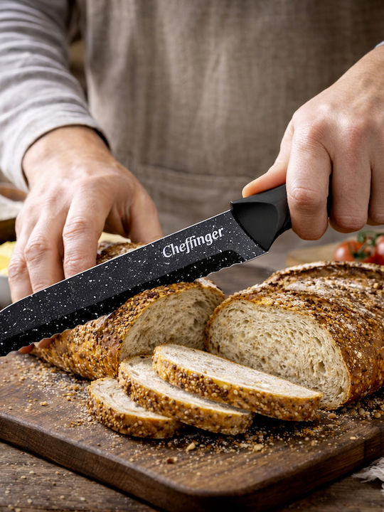 Cheffinger Set 6 Non-stick Marble-effect Knives Peeler Smooth Handles Black