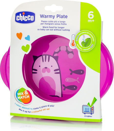 Chicco Baby Food Plate Warmy Plate 6m+ made of Plastic Pink 16000-10
