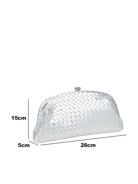 Gallantry Woven Evening Clutch Women Ball Lock Chain Shoulder Strap Silver