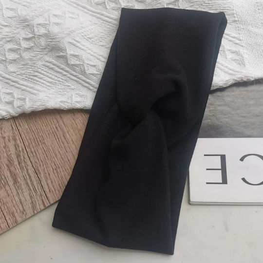 Gekreuztes Stirnband Basic Haar In Seidig Jersey Uni Gemütlich Schwarzes