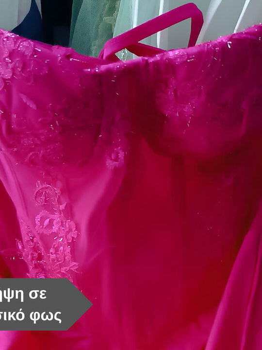 Καλοκαιρινό Maxi Φόρεμα για Γάμο / Βάπτιση Strapless Σατέν Φούξια
