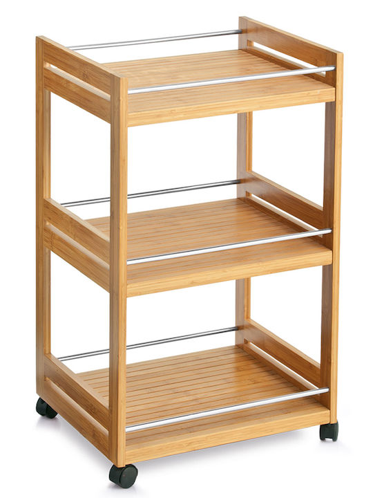 Wooden Kitchen Trolley 3 Tiers Silver 45.5x38x76cm