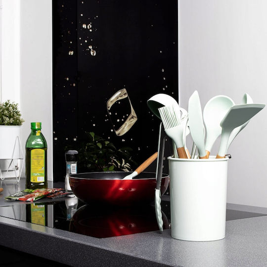 Cooking Utensil Set Made of Silicone With Stand 12 Pieces Green