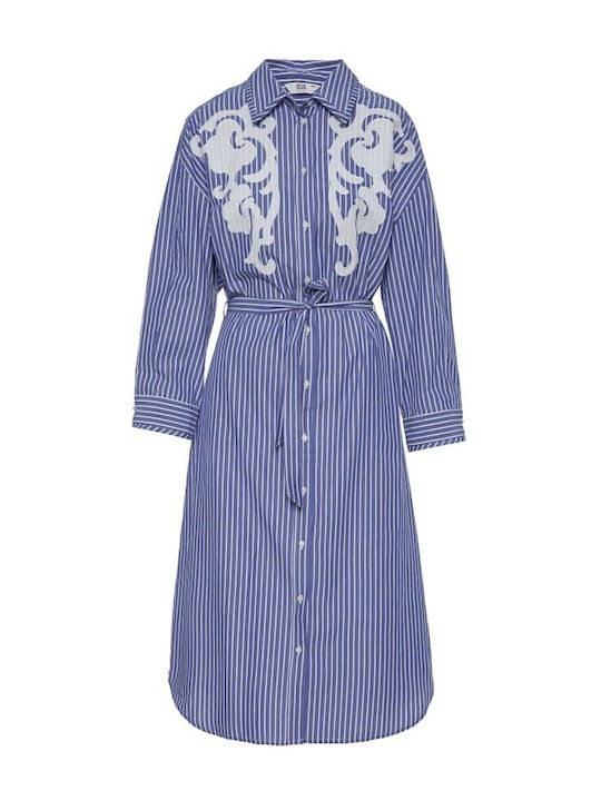 Rochie-Cămașă Midi Albastră