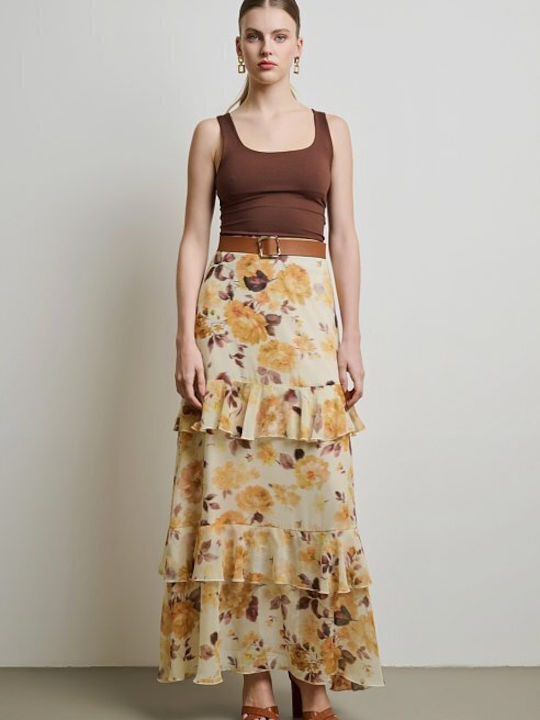 Maxi Φούστα Floral Κίτρινο