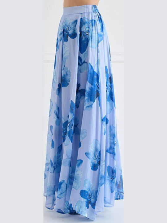 High Waist Maxi Skirt Floral Light Blue