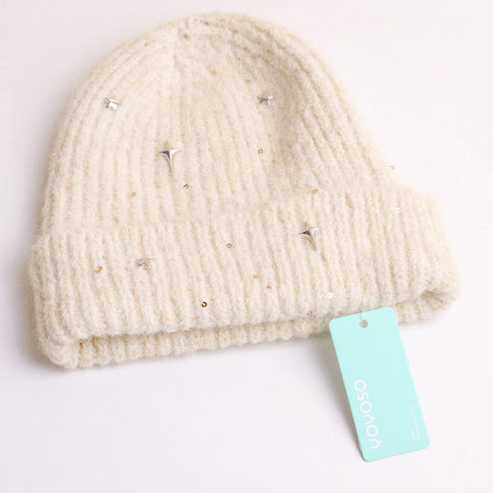 Beanie Unisex Σκούφος Πλεκτός σε Μπεζ χρώμα