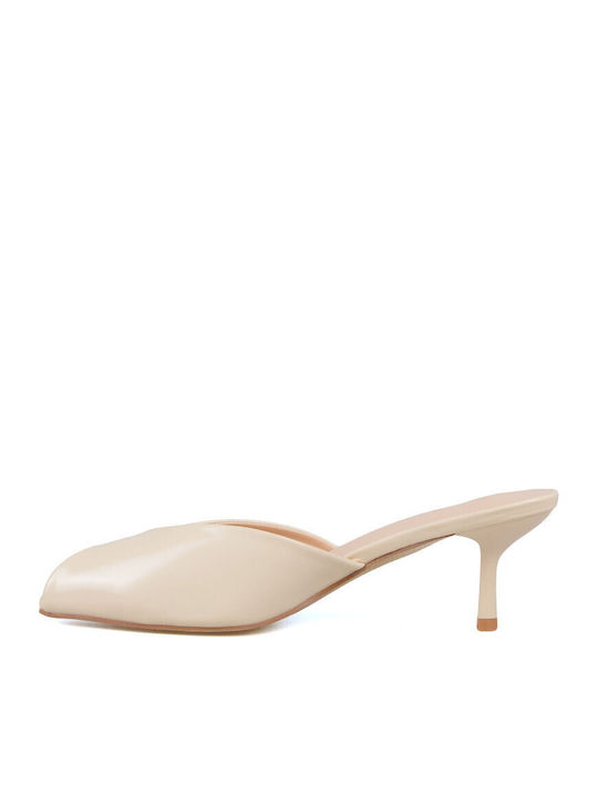Mules With High Heel In Beige Colour