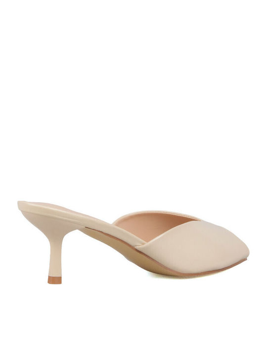 Mules With High Heel In Beige Colour