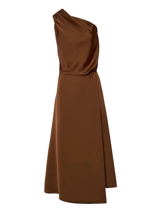 Summer Midi Dress for Wedding Christening Satin Open Back Chocolate