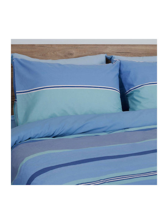White Fabric Darby King Size Bed Sheets Set 260x270cm Blue 4 Pieces
