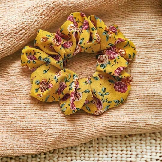 Classic Scrunchie Hair In Cotton Flowered Spring Yellow
