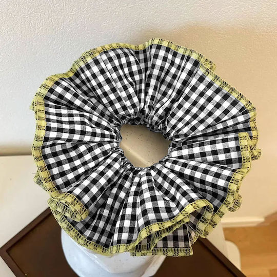 Scrunchie Maxi Hair In Vichy Folded Fabric Black Yellow