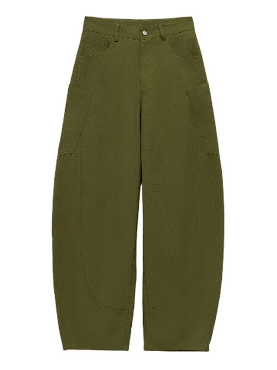 Women's Fabric Cargo Trousers in Regular Fit Verde Militaire