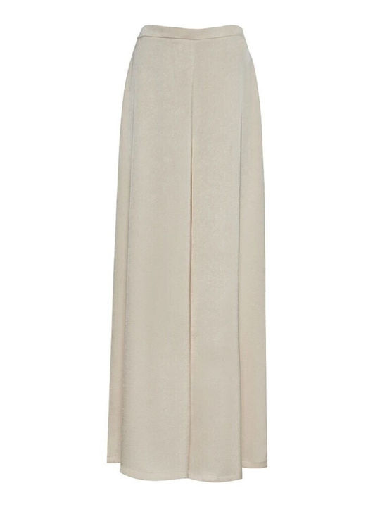 Women's High Rise Satin Pantaloons with Rubber Band in Regular Fit Beige