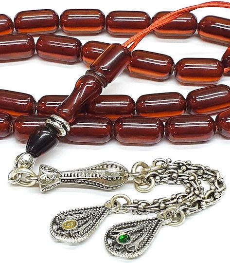 Roloi Komboloi Worry Beads with 33 Beads Made of Mastic Length 38cm Honey