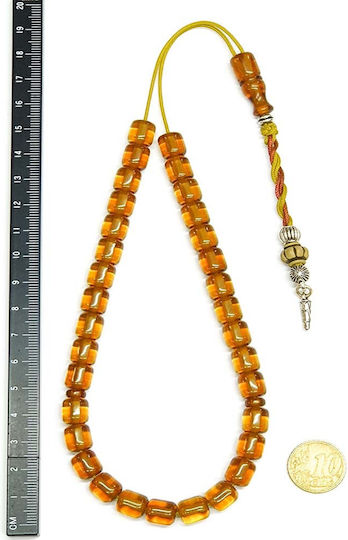 Roloi Komboloi Worry Beads with 33 Beads Made of Mastic Length 35cm Honey