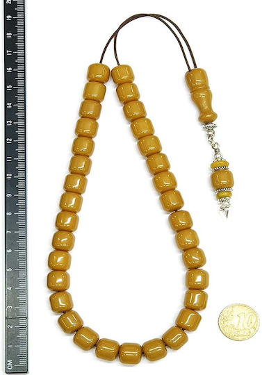 Roloi Komboloi Worry Beads with 33 Beads Made of Mastic Length 35cm Yellow