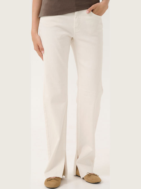High Rise Women's Jean Pants in Straight Leg Style Ecru