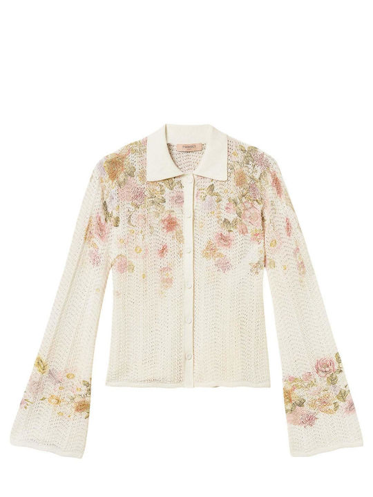 Long Sleeve Women's Linen Shirt Floral