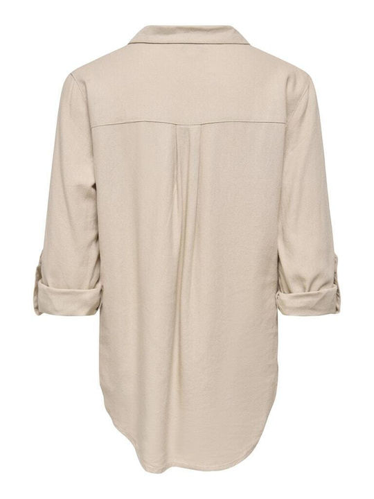Дамска Льняна Риза С Дълъг Ръкав Light Beige