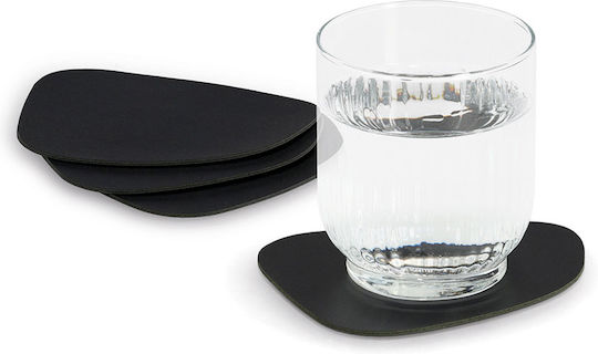 Suporturi Pentru Pahare din Piele Ecologică Negre 10x12cm 4 Bucăți