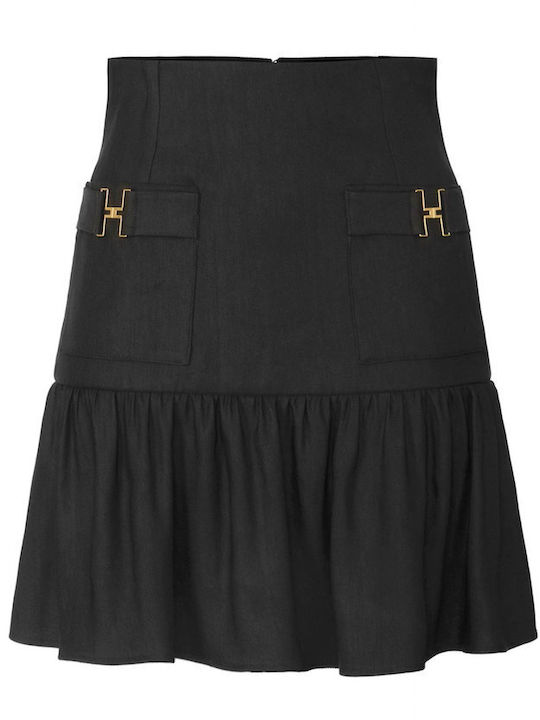 Λινή Mini Φούστα Μαυρο