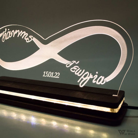 World of Wood Decorative Table Lamp Infinity With Names LED Warm White Love 10x22cm