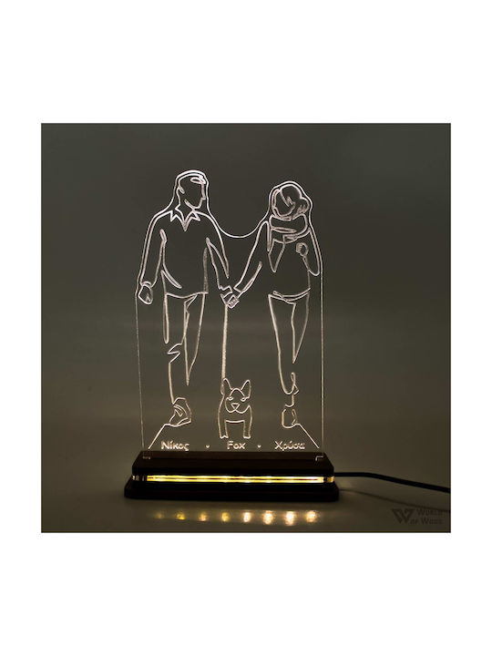 World of Wood Decorative Table Lamp Couple With Dog LED Warm White Love 24x15cm