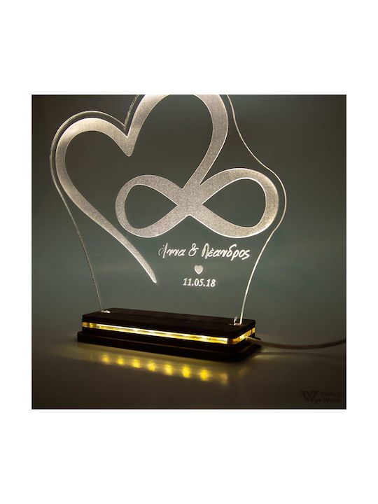 World of Wood Decorative Table Lamp Heart Infinity LED Warm White Love 21x20cm