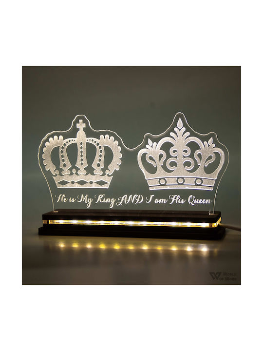 World of Wood Decorative Table Lamp King And Queen LED Warm White Love 12x23cm