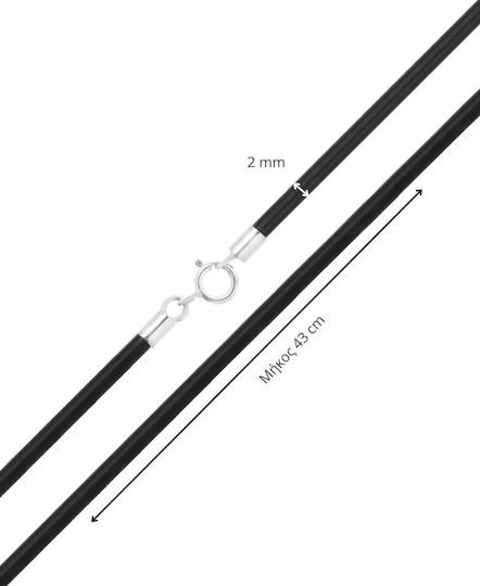 Lanyard aus Gummi 2mm 43cm Silber 925 Verschluss Rck250-2-Schwarz