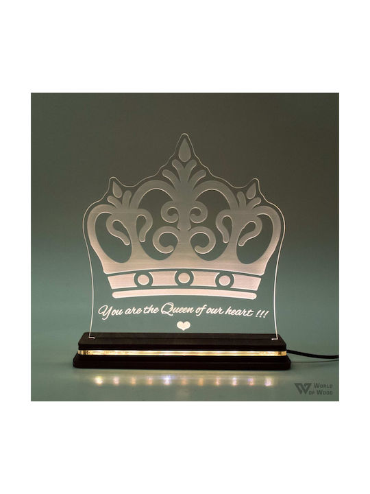 World of Wood Decorative Table Lamp Queen Of My Heart LED Warm White Love 22x21cm
