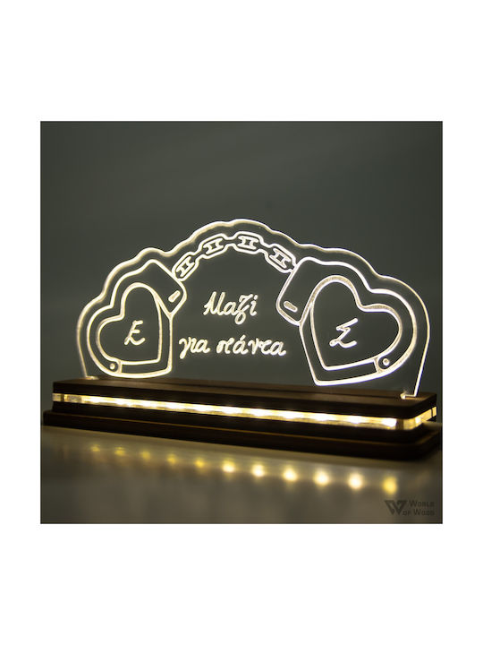 World of Wood Decorative Table Lamp Hearts Handcuffs LED Warm White Love 10x20cm
