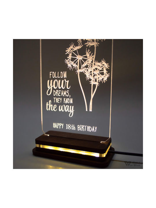 World of Wood Decorative Table Lamp Dragonfly Follow Your Dreams LED Warm White Love 22x10cm