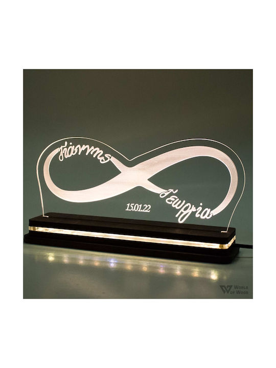 World of Wood Decorative Table Lamp Infinity With Names LED Warm White Love 10x22cm