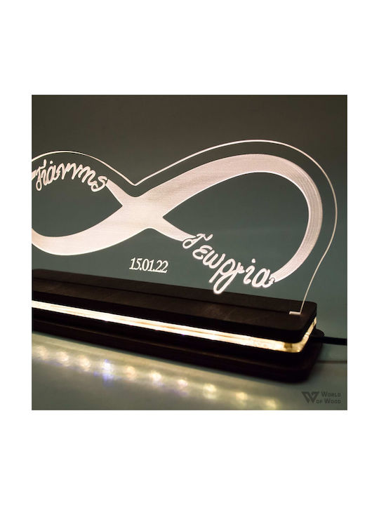World of Wood Decorative Table Lamp Infinity With Names LED Warm White Love 10x22cm