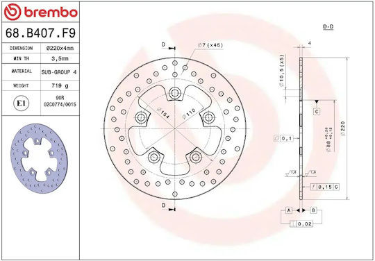 Brembo Motorrad Bremsscheibe Zurück