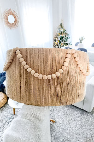 Rustikale Boho Deckenleuchte Mit Perlen Korb Beige 35x60cm