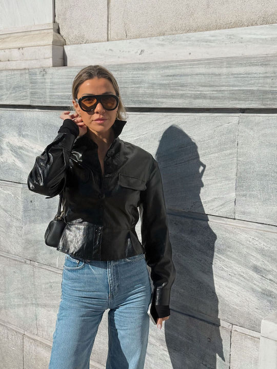 AV Sunglasses Lyra Unisex Sonnenbrillen mit Schwarzem Horn umrandetem Rahmen und schwarzen Gläsern
