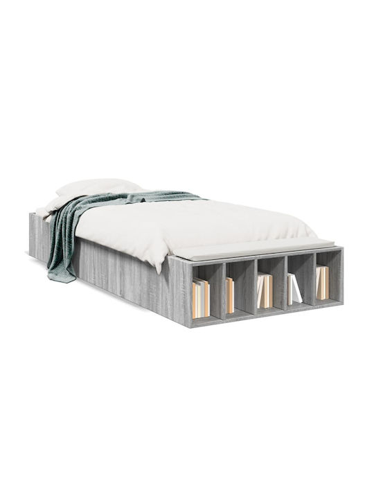 Suport Pat Single Din Lemn Gri Cu Plăci Pentru Saltea 100x200cm