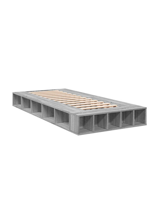 Single Wooden Gray Bed Base with Slats for Mattress 75x190cm