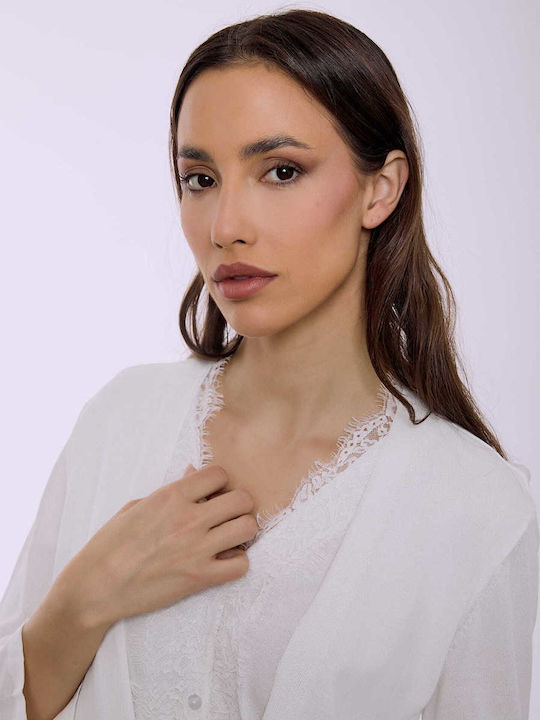 Celestino Women's Cardigan Lace Details White