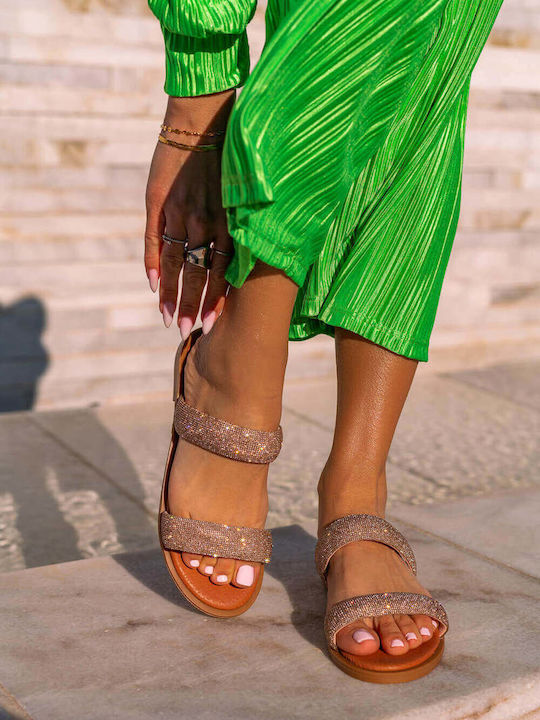 Bronze Double Strap Glitter Sandals
