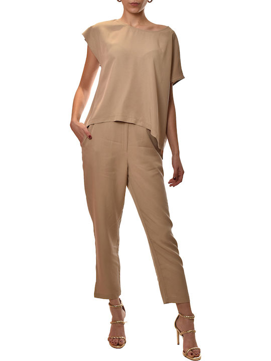 Blouse Women's Short Sleeve Beige