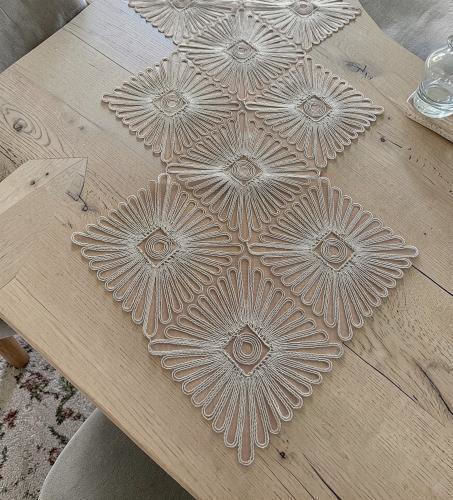 Linea Home Măsuță În Carouri Cu Dantelă Set 5 Bucăți Plaza Bej