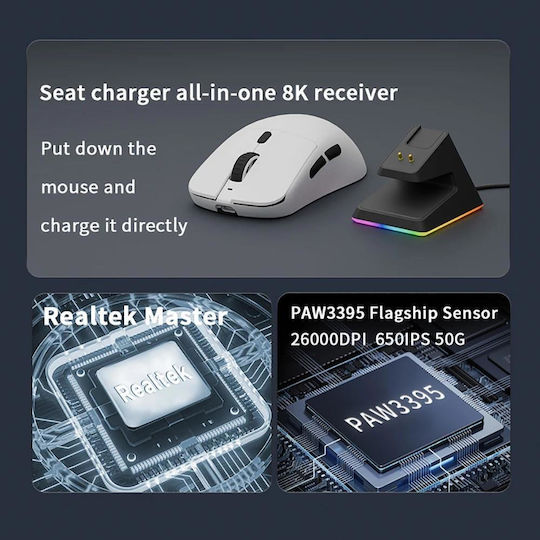 Darmoshark X5 Ασύρματο Gaming Ποντίκι 26000 DPI Λευκό
