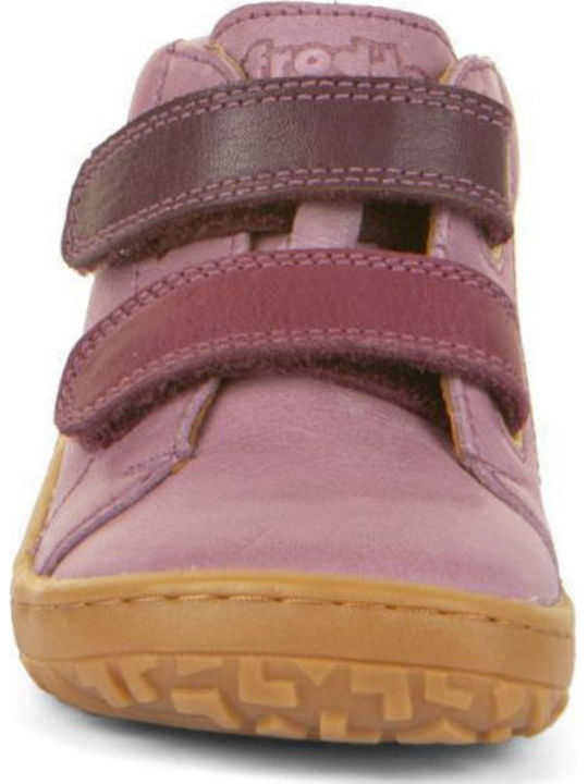 Leather Kids Ankle Boots with Hoop & Loop Closure Pink