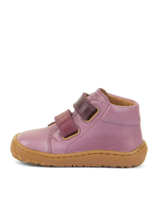 Leather Kids Ankle Boots with Hoop & Loop Closure Pink
